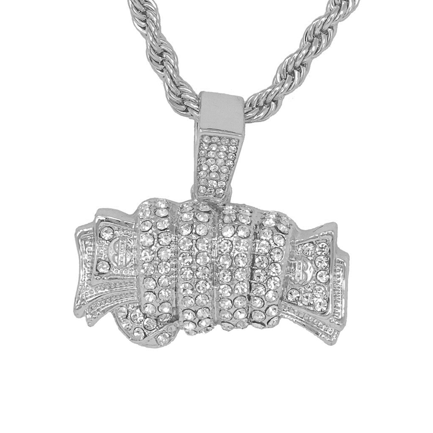 Iced Medium Money Pendant with 4mm Rope Chain 24" - HC-1326