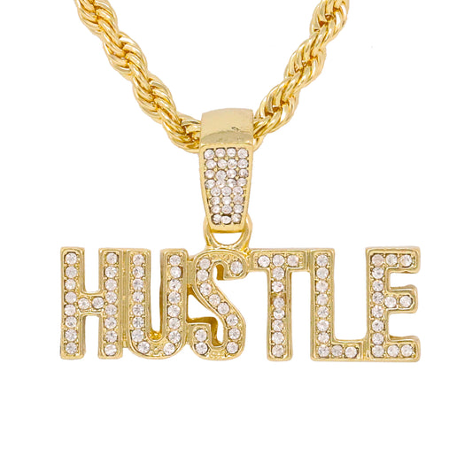 Iced Medium Hustle Pendant with 4mm Rope Chain 24" - HC-1328