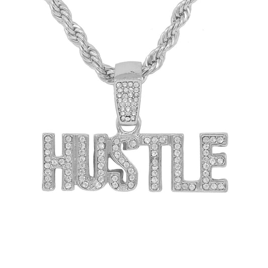 Iced Medium Hustle Pendant with 4mm Rope Chain 24" - HC-1328
