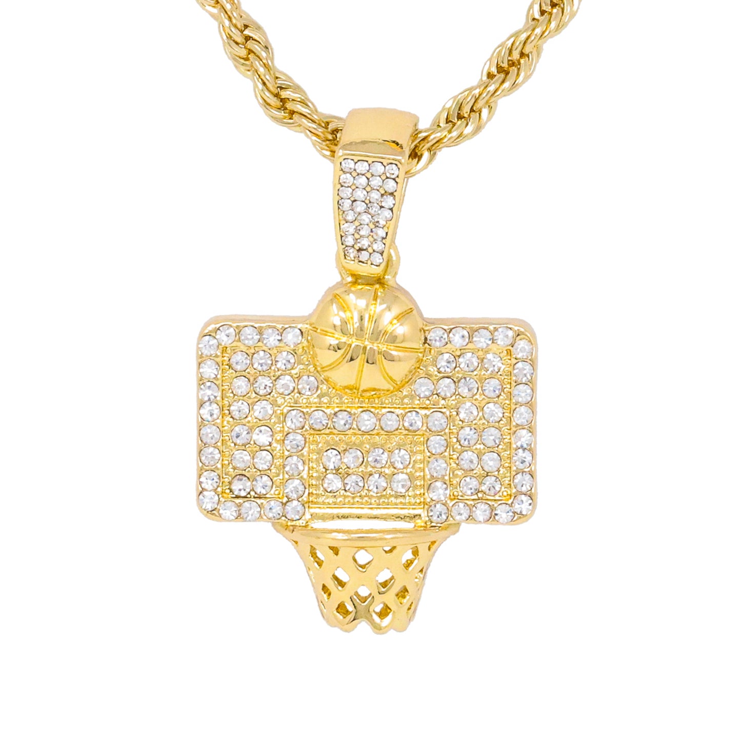 Iced Medium Basketball Pendant with 4mm Rope Chain 24" - HC-1329*