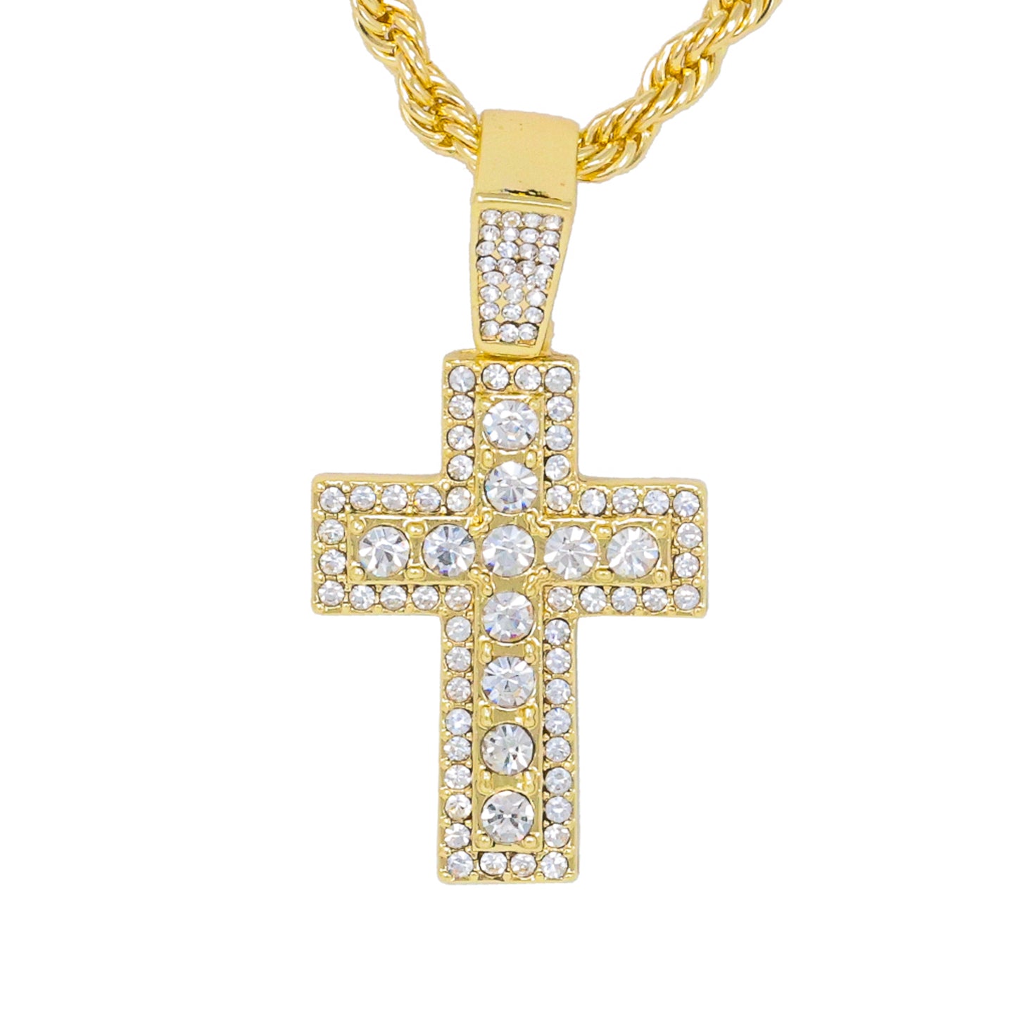 Iced Medium Cross Pendant with 4mm Rope Chain 24" - HC-1330