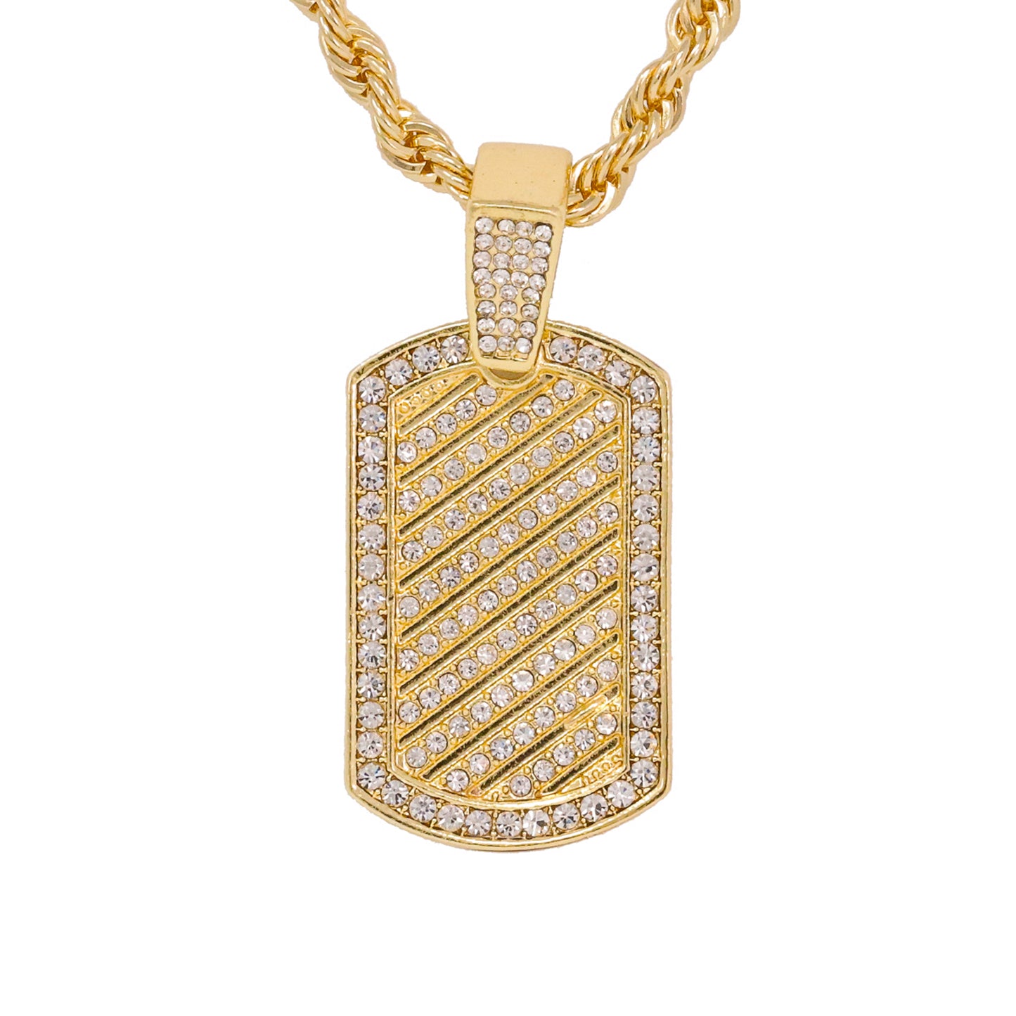 Iced Medium Tag Pendant with 4mm Rope Chain 24" - HC-1333