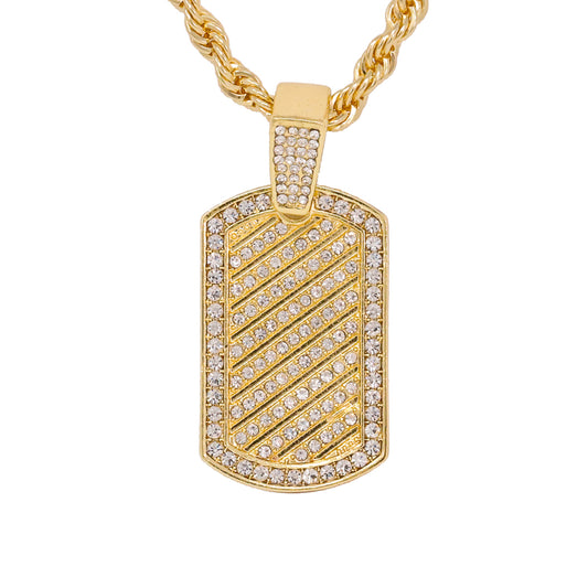 Iced Medium Tag Pendant with 4mm Rope Chain 24" - HC-1333