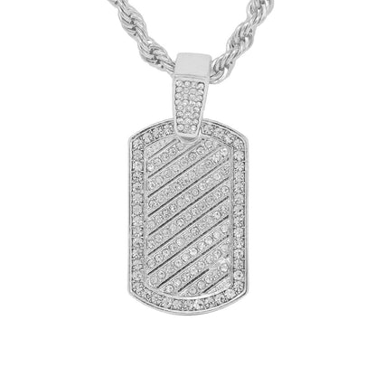 Iced Medium Tag Pendant with 4mm Rope Chain 24" - HC-1333
