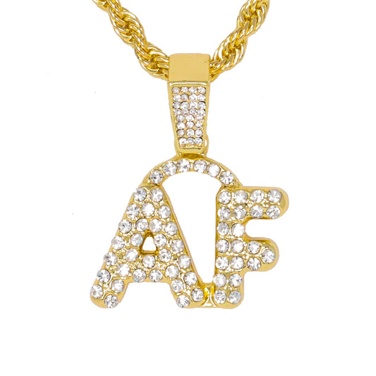 Iced Medium Af Pendant with 4mm Rope Chain 24" - HC-1335*