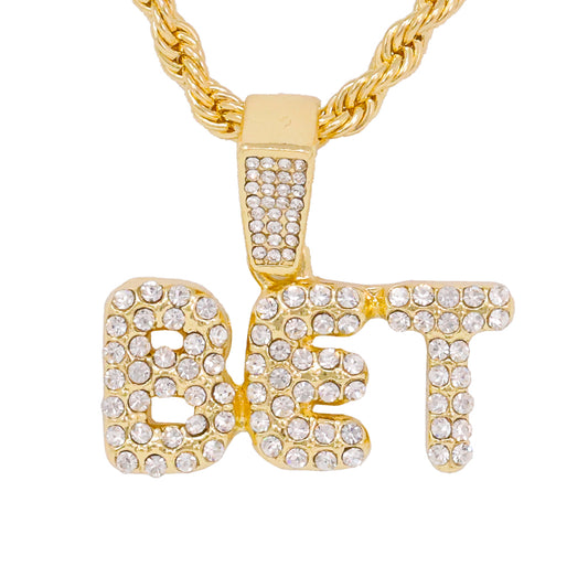 Iced Medium Bet Pendant with 4mm Rope Chain 24" - HC-1336*