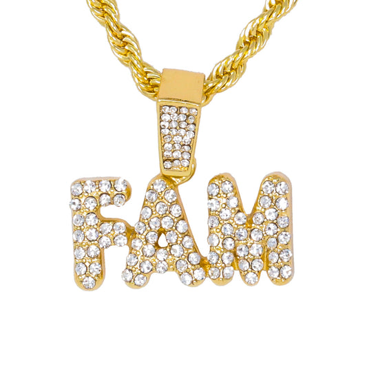 Iced Medium Fam Pendant with 4mm Rope Chain 24" - HC-1337*