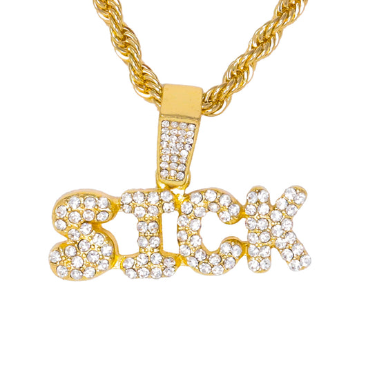 Iced Medium Sick Pendant with 4mm Rope Chain 24" - HC-1340*