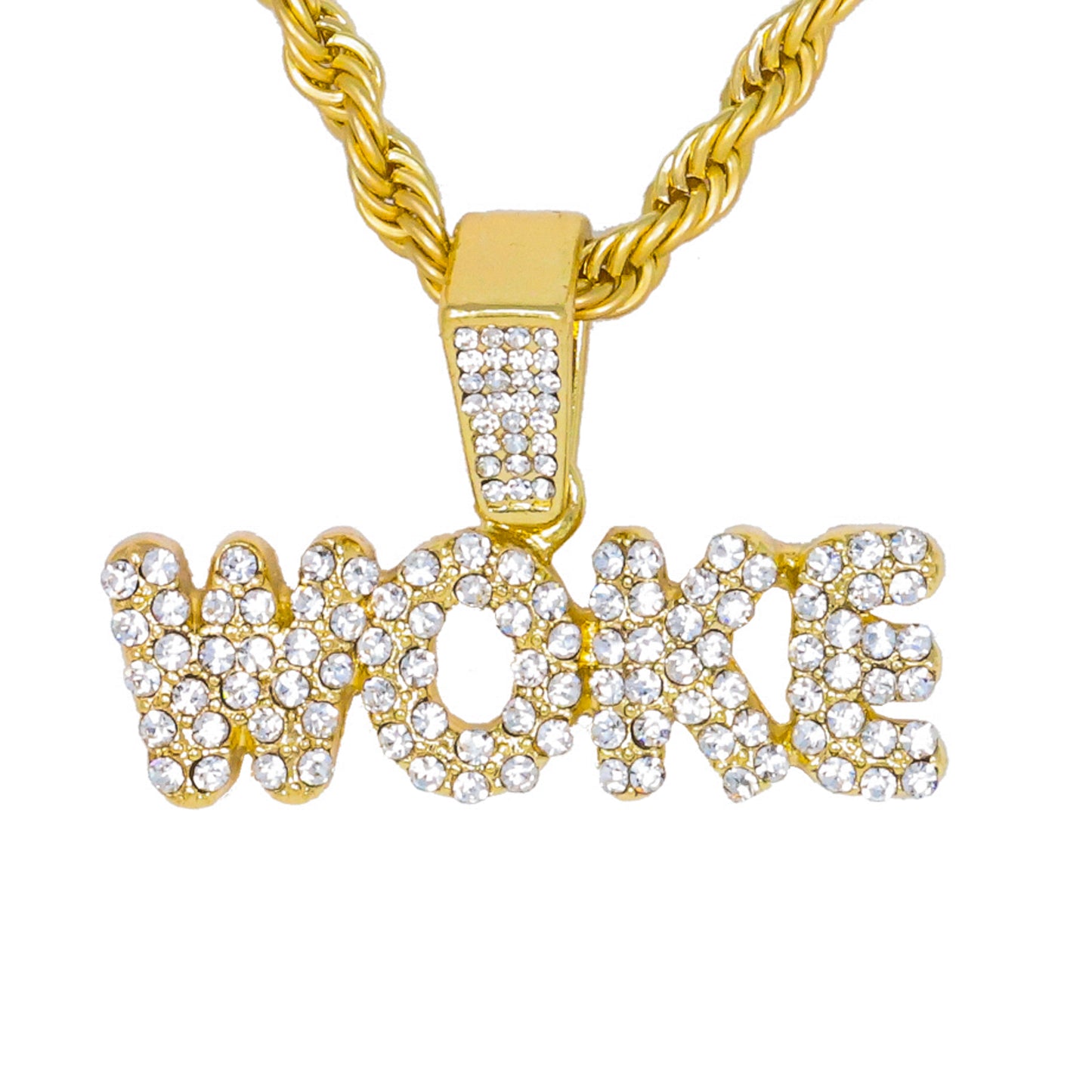 Iced Medium Woke Pendant with 4mm Rope Chain 24" - HC-1341*