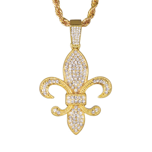 Iced Medium Fleur-De-Lis Pendant with 4mm Rope Chain 24" - HC-1345