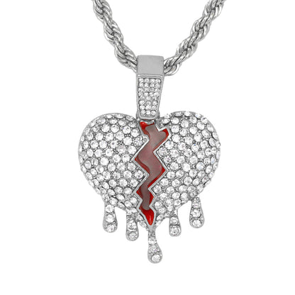 Iced Medium Heart Pendant with 4mm Rope Chain 24" - HC-1346