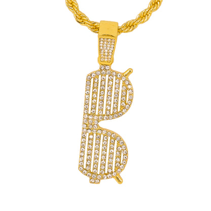 Iced Medium Sunglasses Pendant with 4mm Rope Chain 24" - HC-1347*