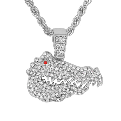 Iced Medium Gator Pendant with 4mm Rope Chain 24" - HC-1350