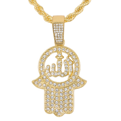 Iced Medium Islamic Pendant with 4mm Rope Chain 24" - HC-1352*