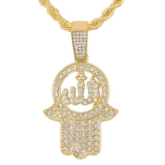 Iced Medium Islamic Pendant with 4mm Rope Chain 24" - HC-1352*
