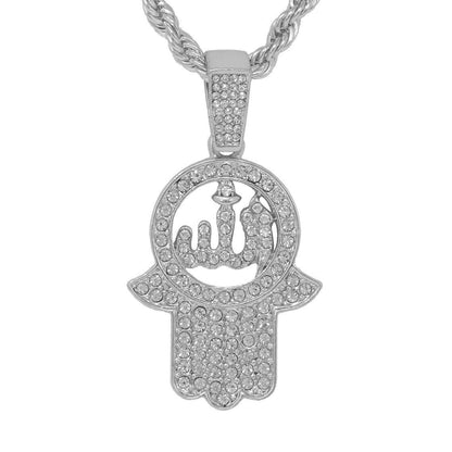 Iced Medium Islamic Pendant with 4mm Rope Chain 24" - HC-1352*