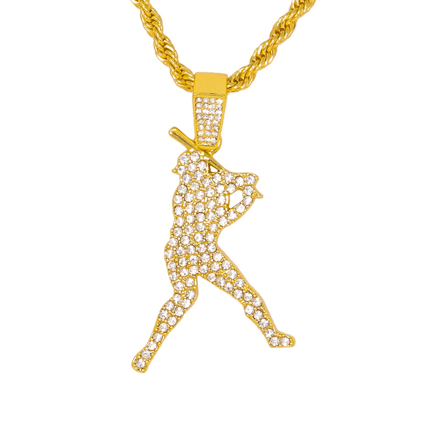 Iced Medium Baseball Pendant with 4mm Rope Chain 24" - HC-1353*