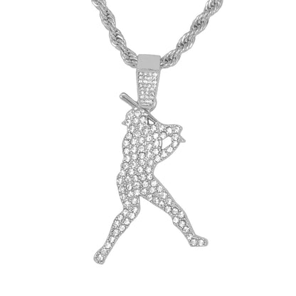 Iced Medium Baseball Pendant with 4mm Rope Chain 24" - HC-1353*