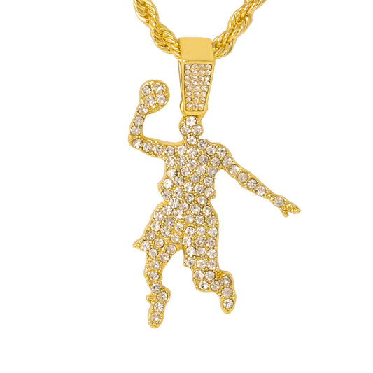 Iced Medium Dunkman Pendant with 4mm Rope Chain 24" - HC-1354*