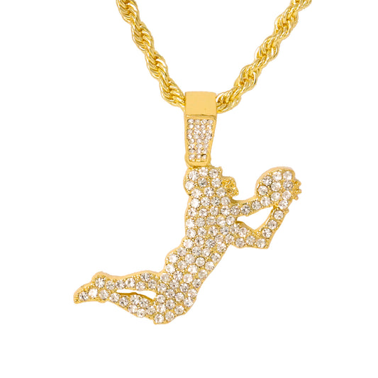 Iced Medium Football Pendant with 4mm Rope Chain 24" - HC-1355*