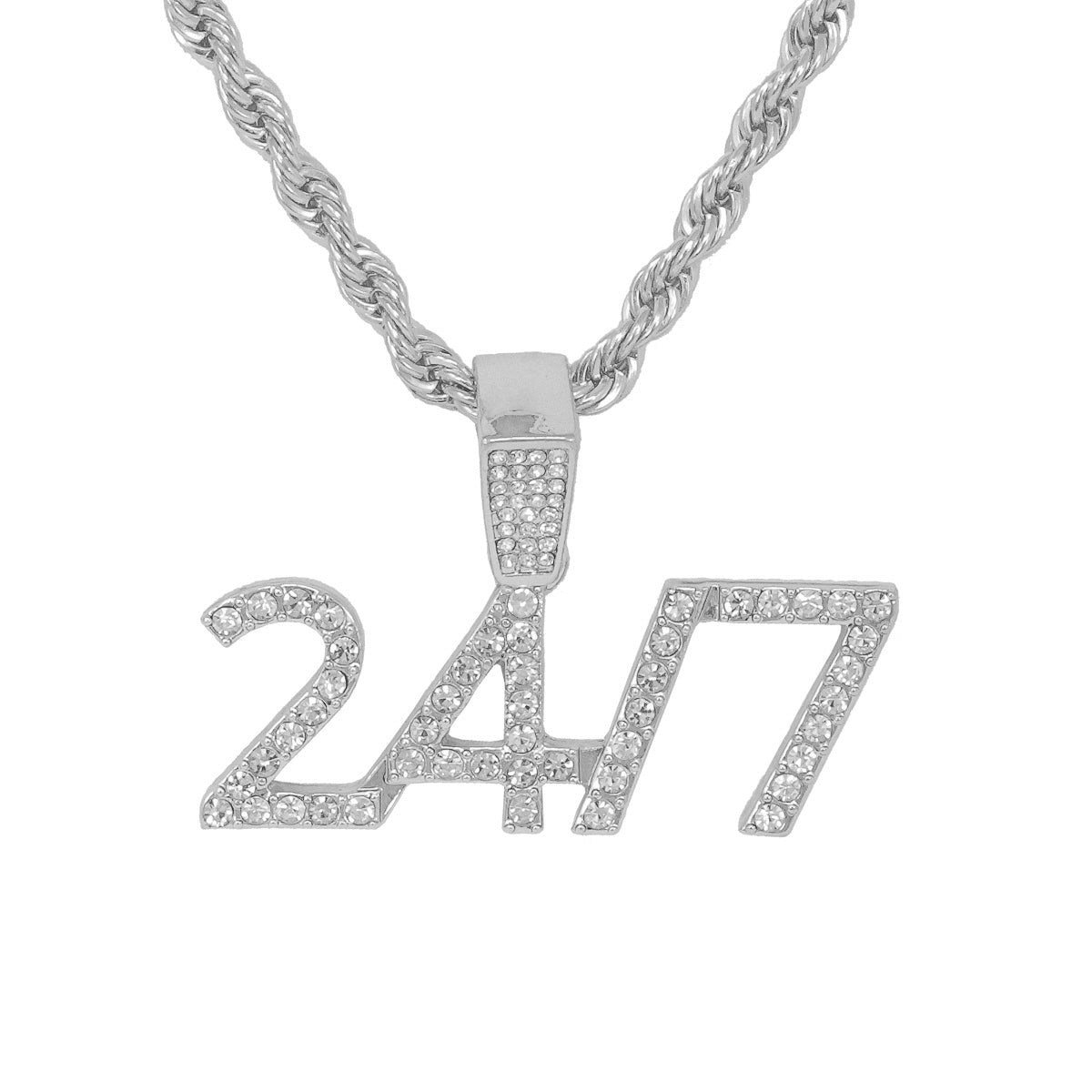 Iced Medium 24/7 Pendant with 4mm Rope Chain 24" - HC-1358*