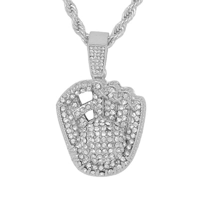 Iced Medium Baseball Pendant with 4mm Rope Chain 24" - HC-1359*