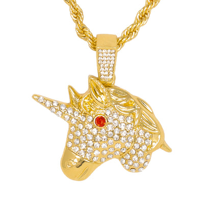 Iced Medium Unicorn Pendant with 4mm Rope Chain 24" - HC-1360*