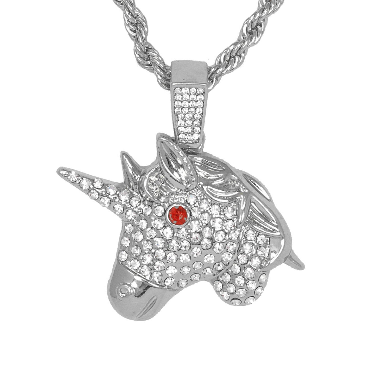 Iced Medium Unicorn Pendant with 4mm Rope Chain 24" - HC-1360*