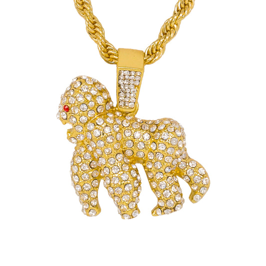 Iced Medium Gorilla Pendant with 4mm Rope Chain 24" - HC-1362