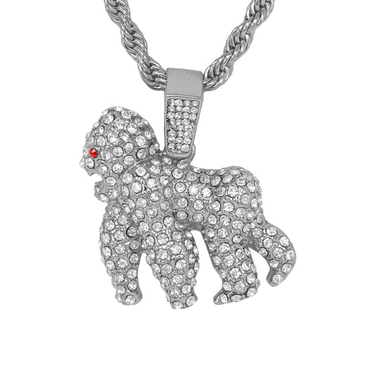 Iced Medium Gorilla Pendant with 4mm Rope Chain 24" - HC-1362