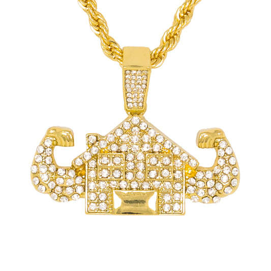 Iced Medium House Pendant with 4mm Rope Chain 24" - HC-1364*