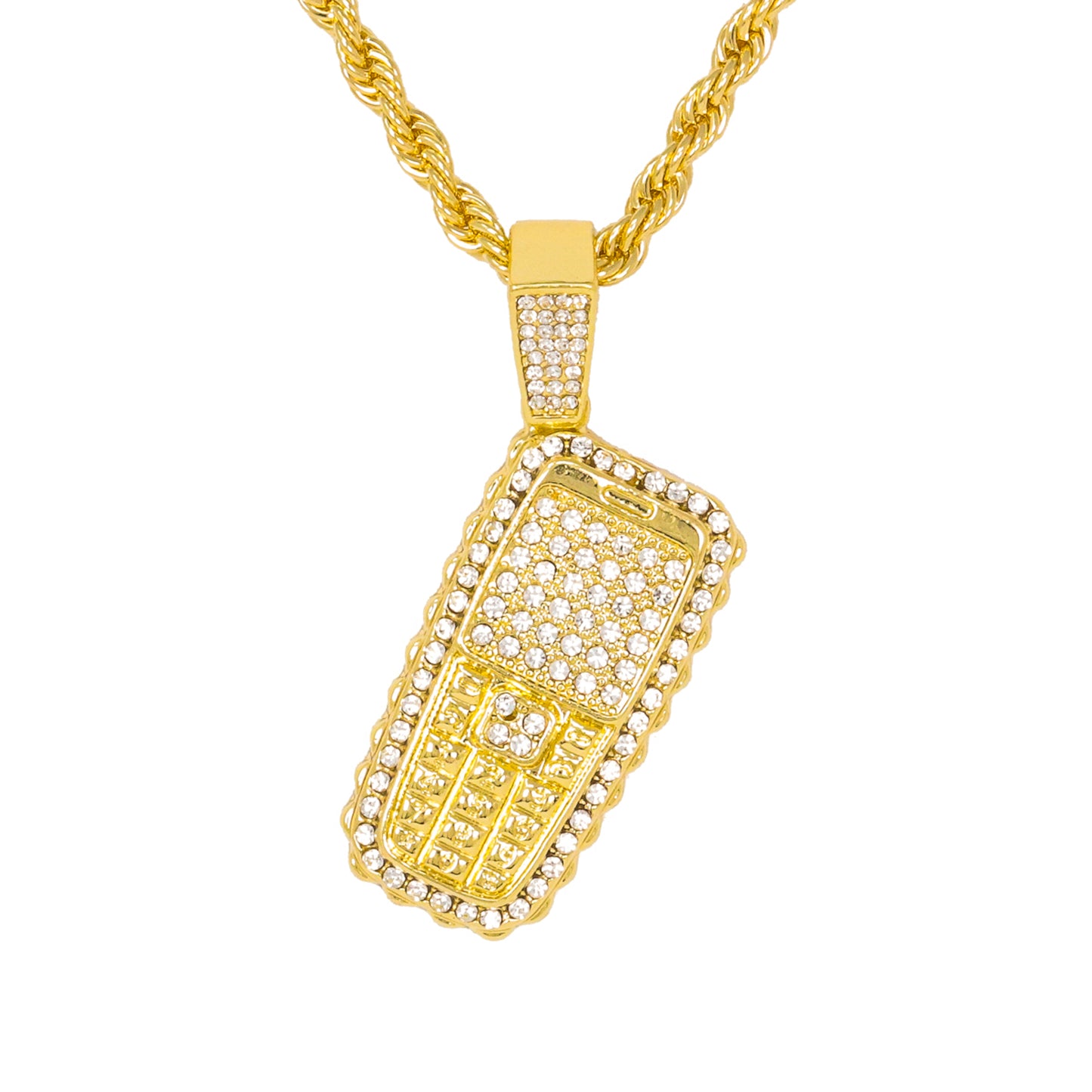 Iced Medium Phone Pendant with 4mm Rope Chain 24" - HC-1365*