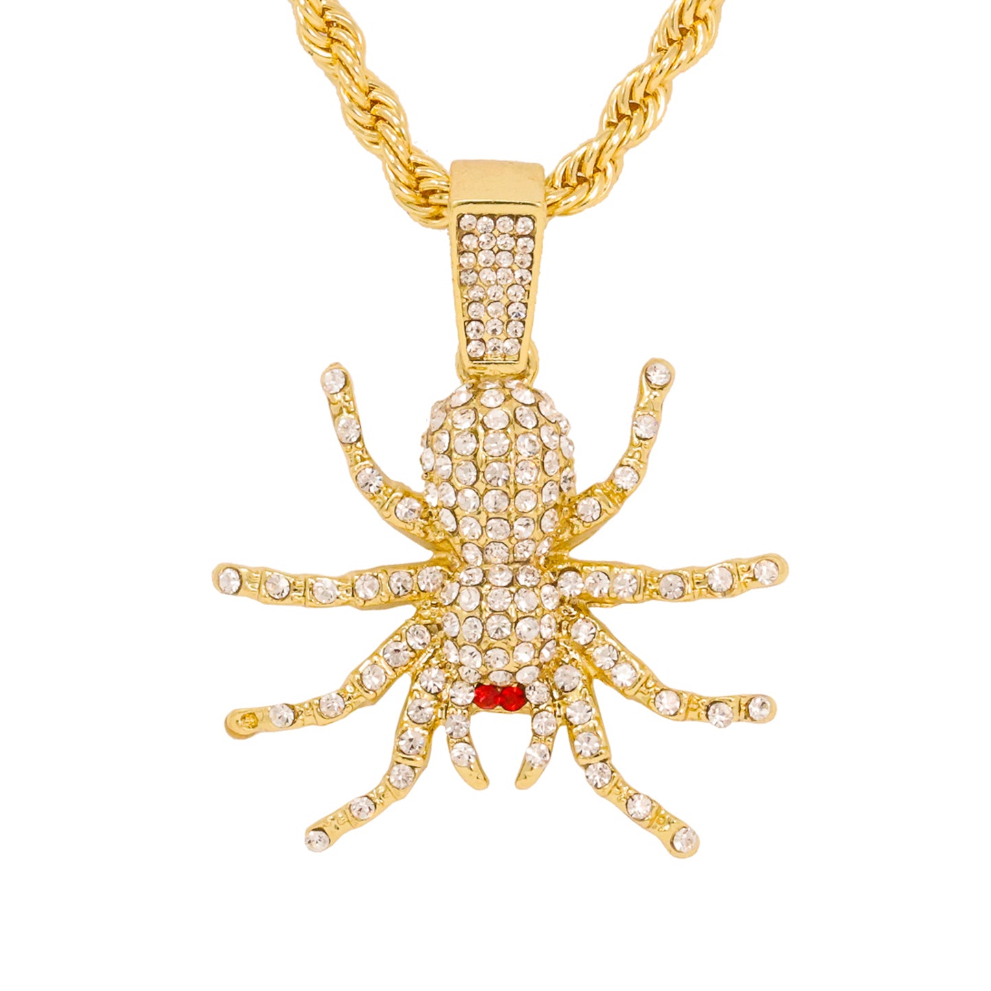 Iced Medium Spider Pendant with 4mm Rope Chain 24" - HC-1367