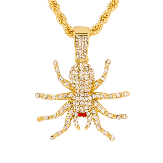 Iced Medium Spider Pendant with 4mm Rope Chain 24" - HC-1367