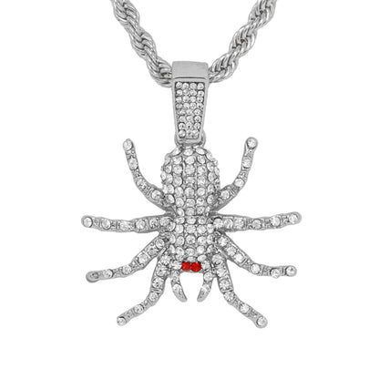 Iced Medium Spider Pendant with 4mm Rope Chain 24" - HC-1367