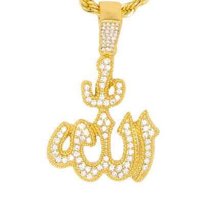 Iced Medium Islamic Pendant with 4mm Rope Chain 24" - HC-1369