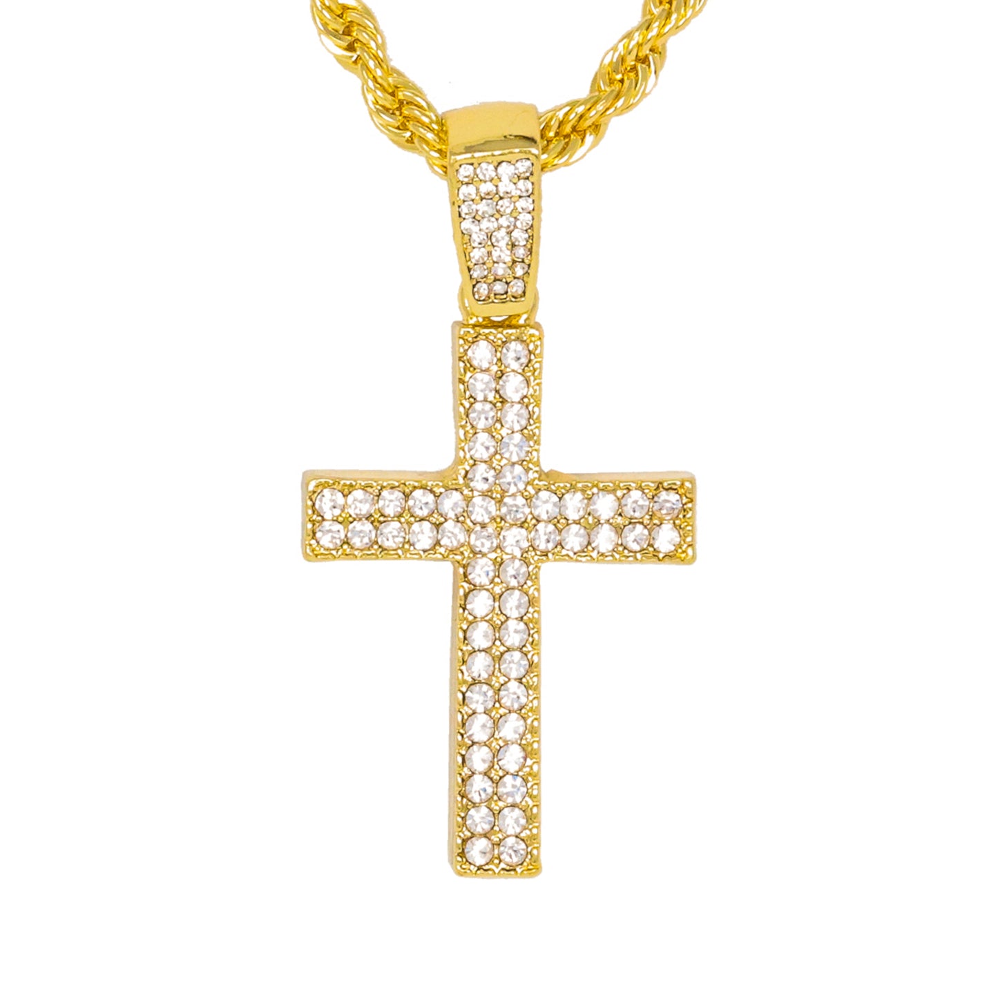 Iced Medium Cross Pendant with 4mm Rope Chain 24" - HC-1370