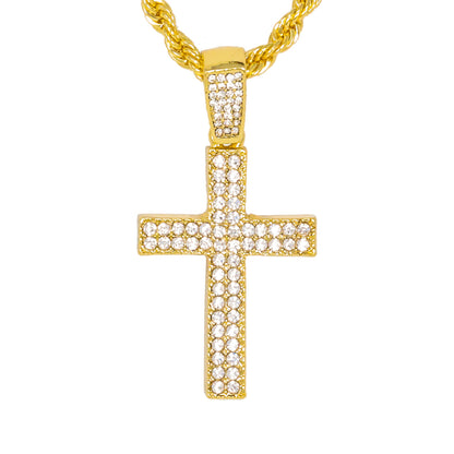 Iced Medium Cross Pendant with 4mm Rope Chain 24" - HC-1370
