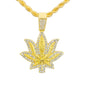 Iced Medium Leaf Pendant with 4mm Rope Chain 24" - HC-1373