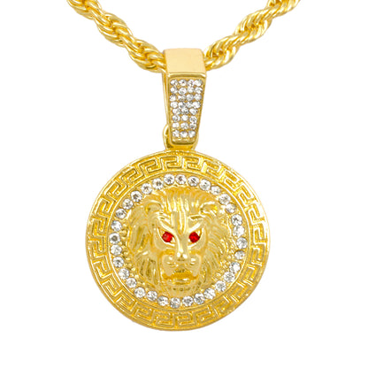 Iced Medium Lion Pendant with 4mm Rope Chain 24" - HC-1375