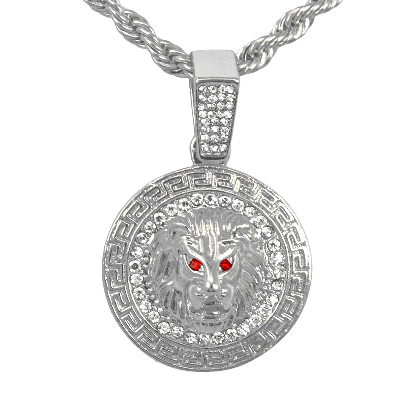 Iced Medium Lion Pendant with 4mm Rope Chain 24" - HC-1375