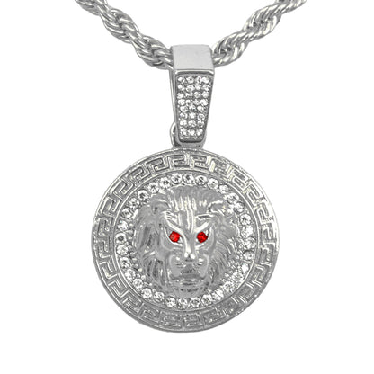 Iced Medium Lion Pendant with 4mm Rope Chain 24" - HC-1375
