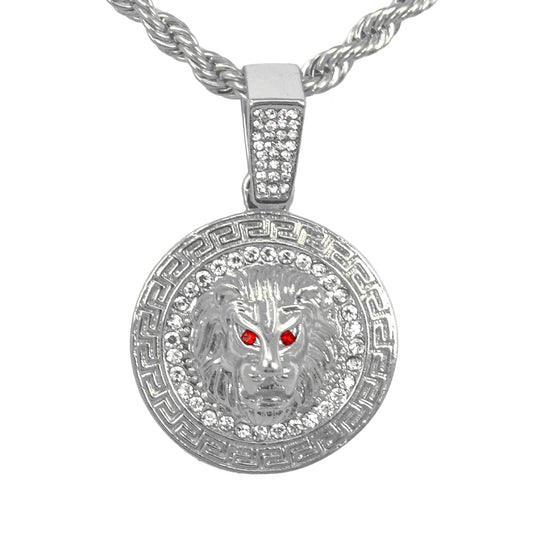 Iced Medium Lion Pendant with 4mm Rope Chain 24" - HC-1375