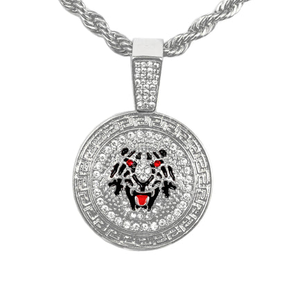 Iced Medium Lion Pendant with 4mm Rope Chain 24" - HC-1376
