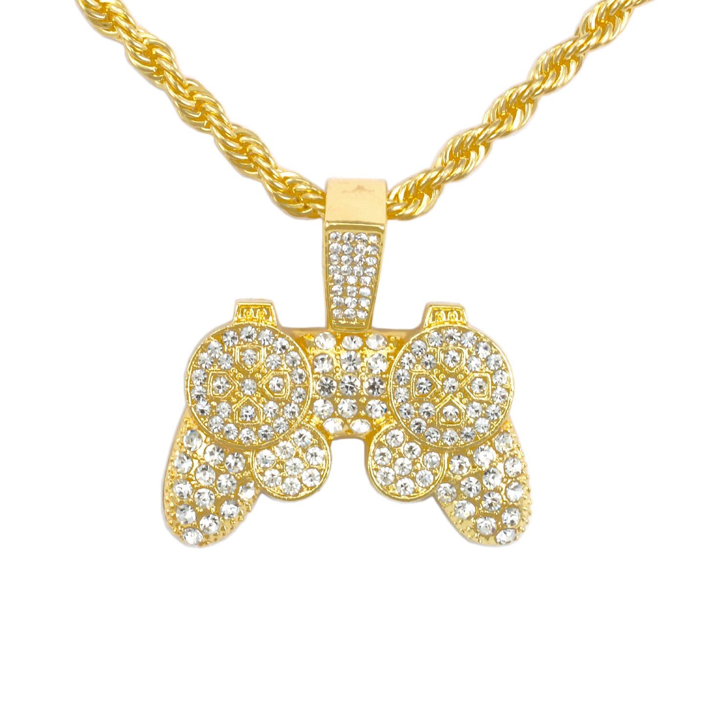 Iced Medium Controller Pendant with 4mm Rope Chain 24" - HC-1379*