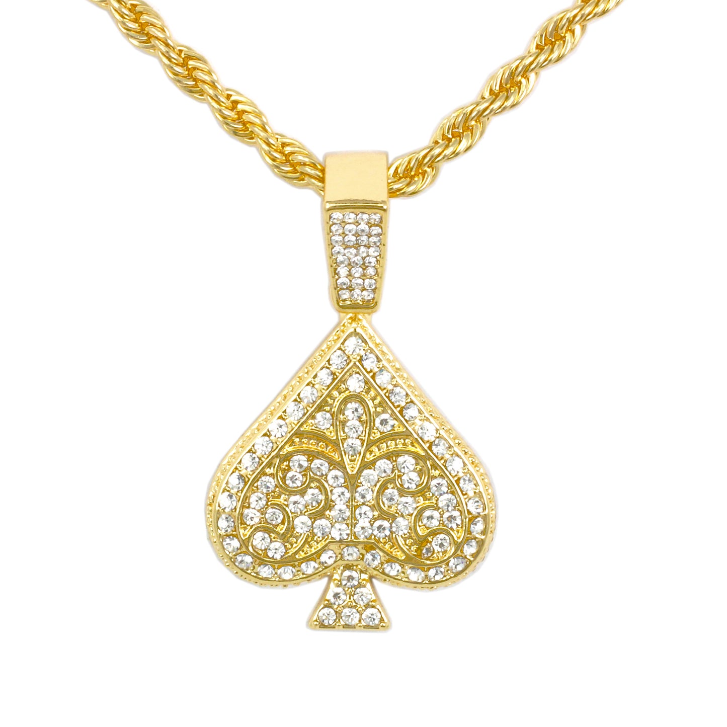 Iced Medium Spade Pendant with 4mm Rope Chain 24" - HC-1380*