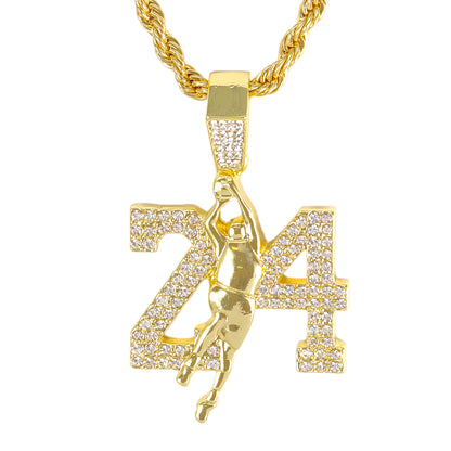 Iced Medium 24 Pendant with 4mm Rope Chain 24" - HC-1385