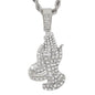 Iced Medium Praying Hands Pendant with 4mm Rope Chain 24" - HC-1388
