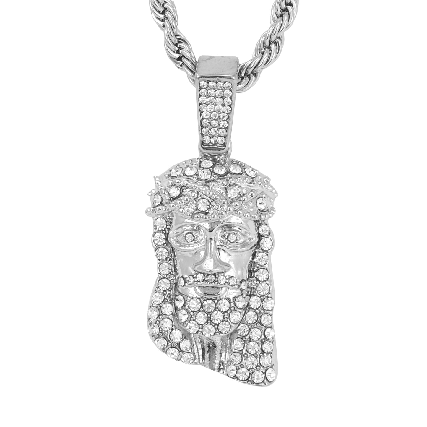 Iced Medium Jesus Pendant with 4mm Rope Chain 24" - HC-1389