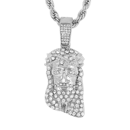 Iced Medium Jesus Pendant with 4mm Rope Chain 24" - HC-1389